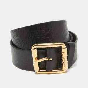 D&G Black Leather Logo Buckle Belt 85cm