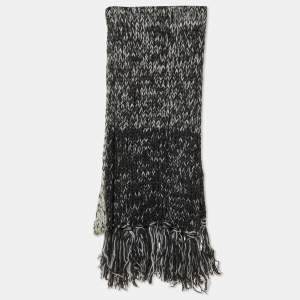 D&G Grey/White Wool & Mohair Knit Fringed Muffler