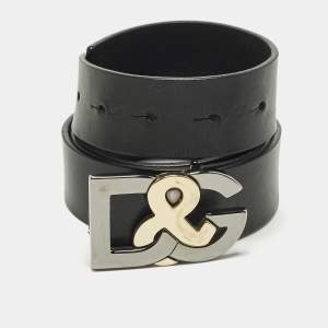 Pre Owned D&G Logo 110 CM Buckle Belt Black Leather