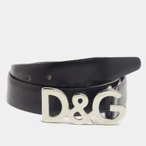 Pre Owned D&G Black Leather DG Logo Buckle Belt 75CM