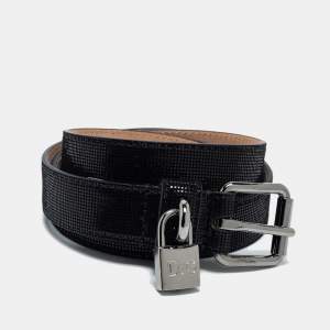 Pre Owned D&G Black Iridescent Leather Skinny Buckle Belt 85CM