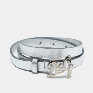 D&G Silver Leather DG Logo Slim Belt 105CM