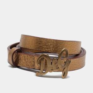 D&G Gold Leather DG Logo Slim Belt 105CM