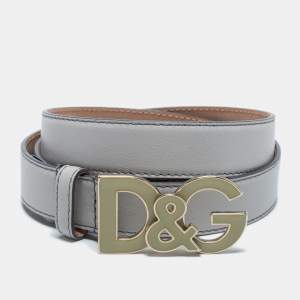 D&G Grey Leather DG Logo Belt 90CM