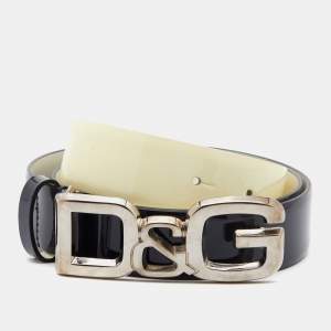 D&G Navy Blue/White Patent Leather Logo Buckle Belt 100 CM