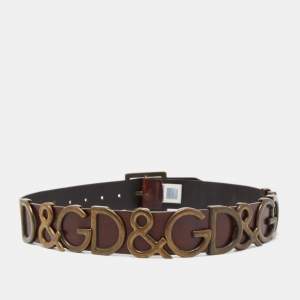 D&G Brown Leather DG Logo Embellished Buckle Belt 80CM