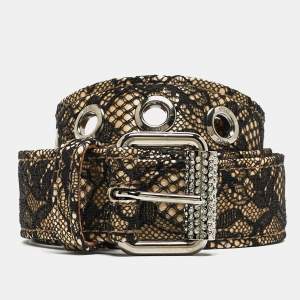 D&G Beige/Black Lace And Satin Buckle Belt 85 CM