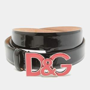 D&G Black Patent Leather Logo Buckle Belt 90 CM
