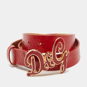D&G Red Patent Leather Logo Buckle Belt 80 CM