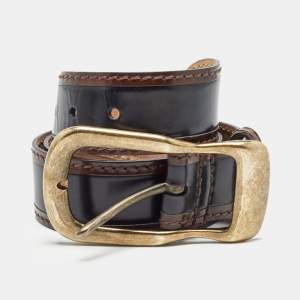 D&G Black/Brown Glossy Leather Buckle Belt 85CM