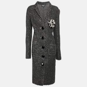 D&G Grey/Silver Lurex and Sequin Detail Coat M