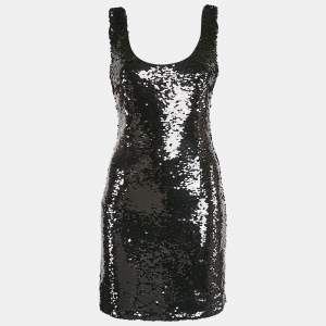 D&G Black Sequin Embellished Tulle Sleeveless Sheath Dress M