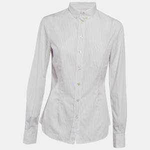 D&G White Stripe Cotton Button Front Shirt M