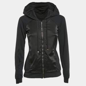 D&G Black Satin and Cotton Knit Zip-Up Jacket S