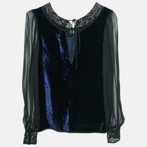 D&G Blue Lace Trim Velvet and Silk Blouse S