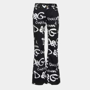 D&G Black Logo Print Denim Wide-Leg Jeans M 