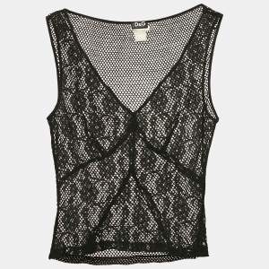 D&G Black Lace and Mesh V-Neck Sheer Tank Top S