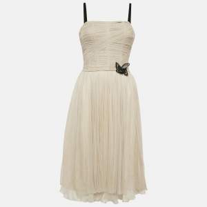 D&G Cream Silk Flared Sleeveless Midi Dress S