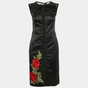 D&G Black Floral Applique Satin Beaded Sleeveless Short Dress S