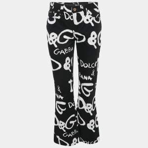D&G Black Logo Print Denim Flared Jeans M Waist 28"