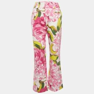 D&G Vintage Floral Multicolor Floral Print Gabardine Cotton Wide Leg Pants L