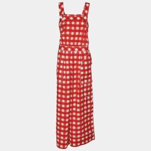 D&G White/Red Cotton Blend Gingham Jumpsuit M