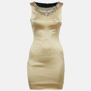 Pre Owned D&G Gold Stud Embellished Satin Sleeveless Mini Dress S