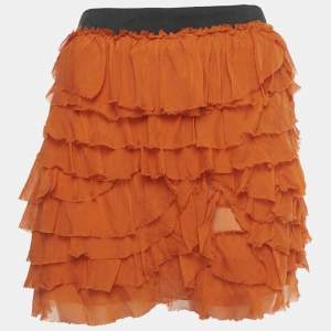 Pre Owned D&G Orange Silk Tiered Ruffle Mini Skirt S