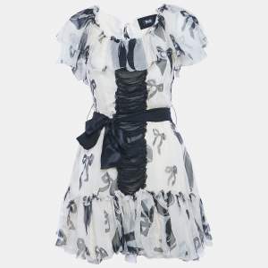 Pre Owned D&G Cream Bow Print Silk Ruffle Mini Dress M