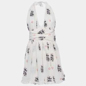 Pre Owned D&G Cream Mickey And Minnie Mouse Print Silk Halter Neck Dress S