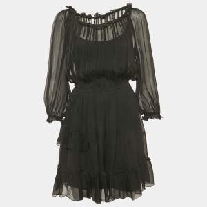 Pre Owned D&G Black Silk Tiered Mini Dress S
