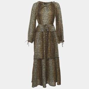 مملوكة مسبقًا طقم بلوزة وتنورة د&ج بني طباعة ليوبارد قطن مقاس صغير/وسط (سمول/ميديوم)