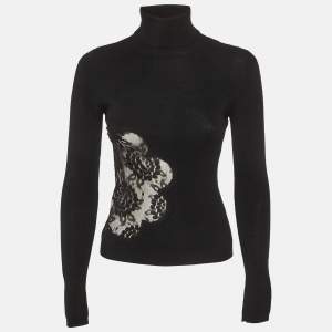 مملوكة مسبقًا D&G Black Sheer Lace Trim Wool Turtle Neck Sweater M