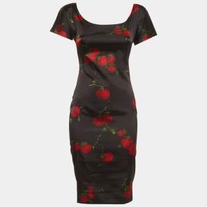 Pre Owned D&G Black Fruits Print Satin Sheath Dress M