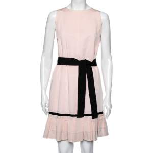 Pre Owned D&G Peach Cotton Pleated Belted Sleeveless Dress M