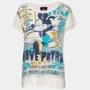 D&G White Mickey Printed Silk Top L