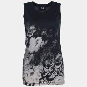 D&G Vintage Black Jersey Lace Foil Print Tank Top XS