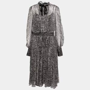 Pre Owned D&G Multicolor Sequin Printed Silk Chiffon Midi Dress L