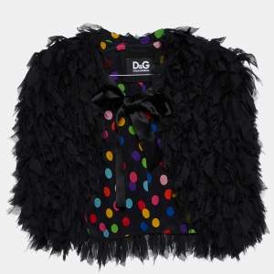 D&G Black Silk & Mesh Ruffled Neck Tie Cropped Cape Jacket M