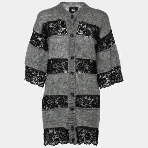 D&G Grey Mohair Wool Contrast Lace Cardigan M
