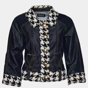 D&G Blue Denim Tweed Trim Cropped Jacket L