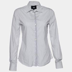 D&G White & Grey Striped Cotton Long Sleeve Shirt S