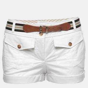 D&G White Cotton Belted Mini Shorts S