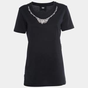 D&G Black Cotton Rhinestone Embellished T-Shirt M