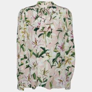 Pre Owned Dolce & Gabbana Pink Floral Printed Silk Neck Tie Detail Shirt L