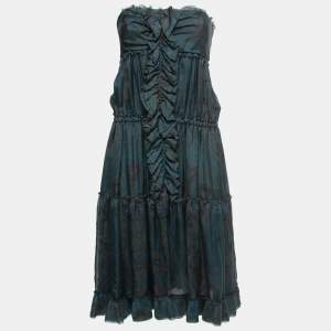 D&G Green/Blue Paisley Printed Silk Chiffon Ruffled Midi Dress M