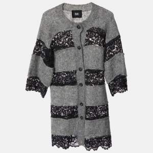 D&G Grey and Black Striped Lace Knit Cardigan M