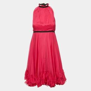 D&G Pink Silk Halter Neck Flared Mini Dress S