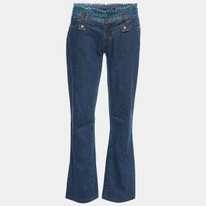 D&G Navy Blue Denim Tweed Waist Detail Flared Jeans M Waist 33"