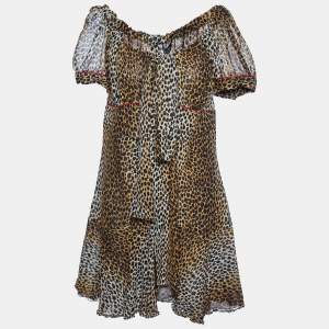 D&G Brown Animal Printed Silk Mini Dress L